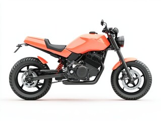 Obraz premium Coral Orange Motorcycle Side Profile on White Background