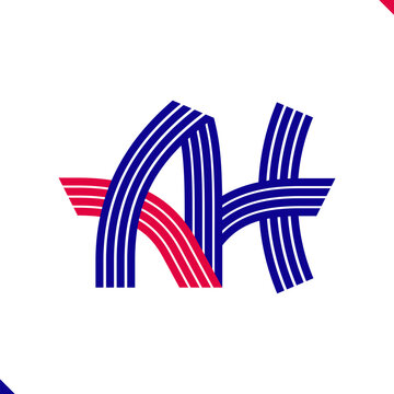 Paralel Line Red and Blue Stripes Initial Logo Letter A and Letter H Monogram