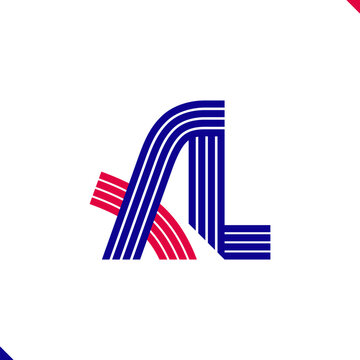 Paralel Line Red and Blue Stripes Initial Logo Letter A and Letter L Monogram