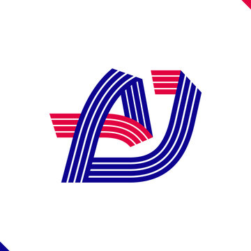 Paralel Line Red and Blue Stripes Initial Logo Letter A and Letter J Monogram