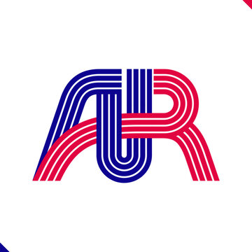 Paralel Line Red and Blue Stripes Initial Logo Letter A and Letter R Monogram