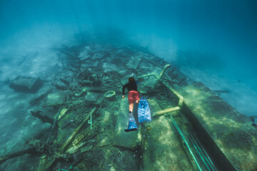 Freediver and Ship Wreck encounter