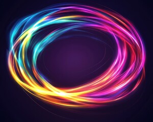 A vibrant, swirling, circular design of multicolored, glowing lines.