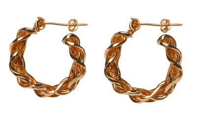 Rose Gold Twisted Hoop Earrings on Transparent Background