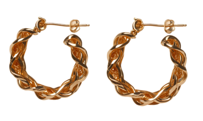 Rose Gold Twisted Hoop Earrings on Transparent Background