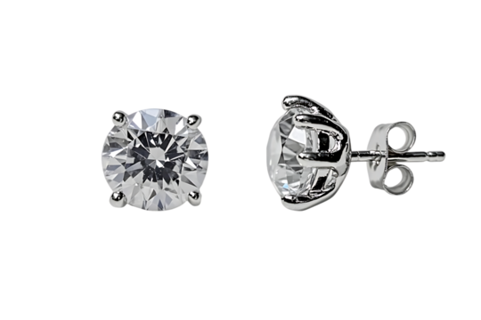 Round Brilliant Cut Cubic Zirconia Silver Stud Earrings