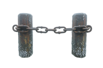 Rusty Metal Chain Linking Two Weathered Posts