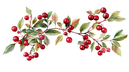 Fototapeta premium Traditional Christmas Wreath with Red Cranberries Isolated on White Background for Festive Decoration and Seasonal Design Projects