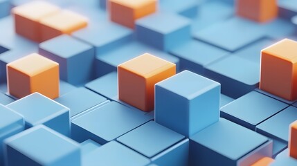 Obraz premium Abstract 3D Cubes Blue Orange Geometric Pattern Background