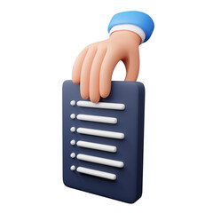 Hand holding document pile 3d illustration
