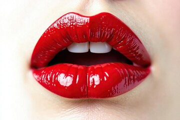 Obraz premium Close-up of luscious red lips against pure white , gloss, pout