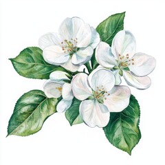 Delicate White Apple Blossoms Watercolor Painting