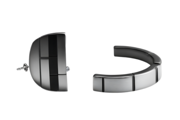 Silver And Black Geometric Hoop Earrings On Transparent Background