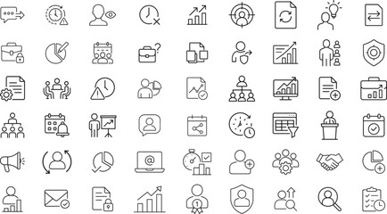 Business and Management Line Icons Vector Set, Isolated on White Background