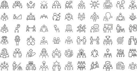 Teamwork and Collaboration Line Icons Set. Vector Illustration.