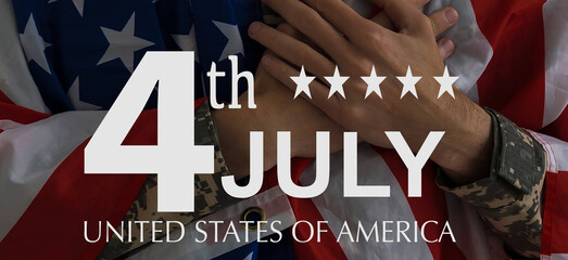 4th of July text, United States of America. USA Happy Independence Day concept, copy space.