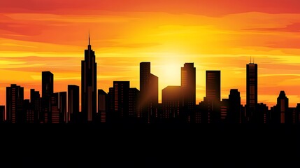 Obraz premium Stunning Cityscape Silhouette at Sunset, Urban Skyline Illustration