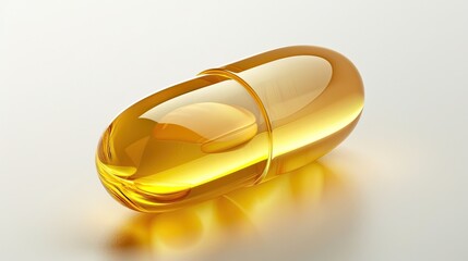 Shiny Gold Soft Gel Capsule with Liquid Supplement, Transparent Background