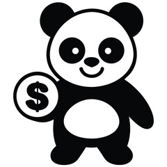 Fototapeta premium Adorable Panda Holding a Dollar Coin Cute Illustration