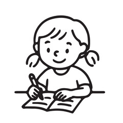 Hand Drawn Black and White Icons , Kids Homeschooling and Study at Home Activities