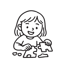 Hand Drawn Kids Puzzle and Educational Games Icon Set in Black and White