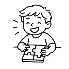 Hand Drawn Kids Puzzle and Educational Games Icon Set in Black and White