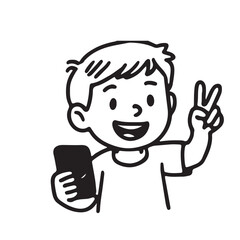 Kids Selfie and Video Creation Icon Set Hand Drawn Black and White