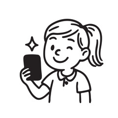 Kids Selfie and Video Creation Icon Set Hand Drawn Black and White