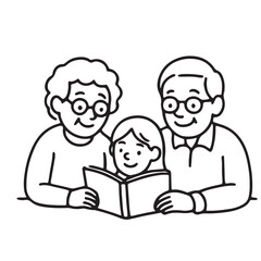 Hand Drawn Icons of Children Bonding with Parents and Grandparents