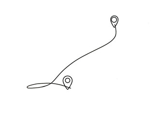 Simple Continuous one line drawing of  points on the map connected by a single line. Travel concept  . Transparent background png file. 