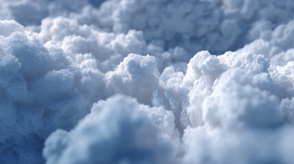 Fluffy white clouds fill sky, creating serene and peaceful atmosphere