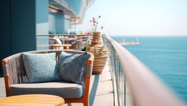 Ocean view seating with pillows