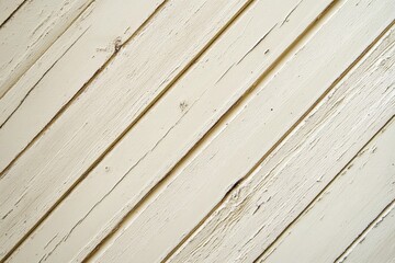 Obraz premium Close up view of painted light beige wooden planks arranged diagonally.