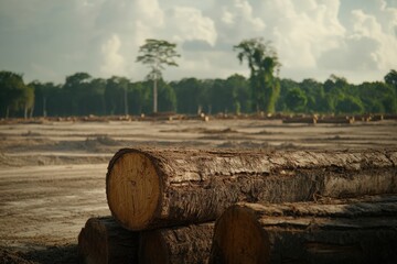 Fototapeta premium Forest land clearing for agriculture near rural area in afternoon light Generative AI