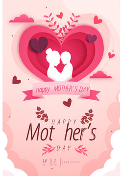 Charming Mother's Day Invitation with Silhouettes. A heartwarming Mother's Day invitation featuring a loving silhouette of a mother and child embracing.