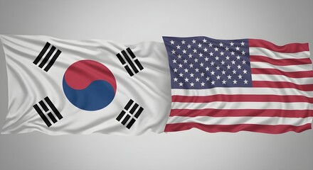 National Flag of USA and South Korea, Political Diplomacy, Trade Agreements, Tariff Background
