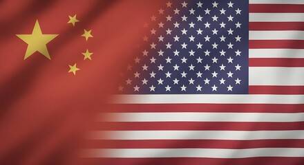 National Flag of USA and China, Political Diplomacy, Trade Agreements, Tariff Background