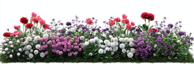 Lush Colorful Floral Border of Pink Purple and White Blooms
