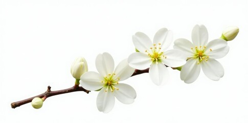 Obraz premium A single branch or stem isolated with some flowers or buds, flower, white, petal