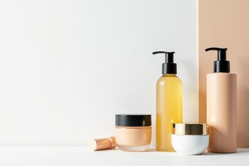 Clean, minimalist white backdrop showcasing beauty products , minimal, makeup