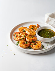 Thai food Side Grilled prawns halved with juicy fat and seafood sauce