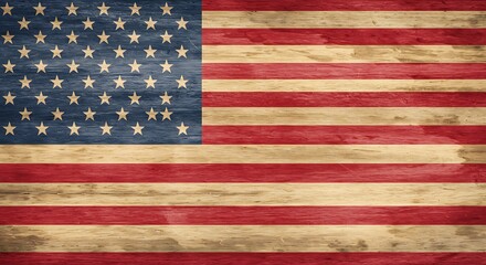 American Flag, Distressed Wood Grain, Symbolizing Patriotism, Veterans Day, Rustic Charm, Blue Star Field, Red & White Stripes, Old Glory Banner, Timeless Backdrop, Honoring Service, Strength