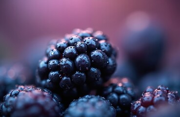 Close-up of ripe blackberries. Fresh juicy summer berries with water drops. Healthy organic dessert food, ingredient for cakes, pies. Vitamin snack for diet, antioxidant rich fruit. Healthy eating,