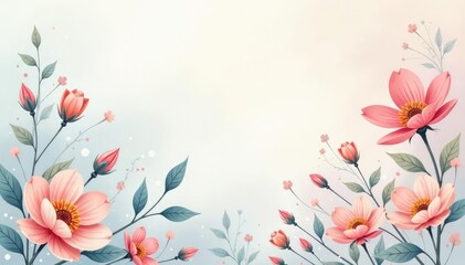 Naklejka premium Pastel floral motif, delicate lines, subtle texture, soft background, wallpaper, vintage