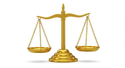 Symmetrical golden scales on a white background representing equilibrium and justice