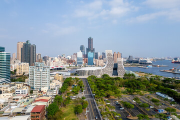 Aerial view of the port of Kaohsiung City in southern Taiwan.