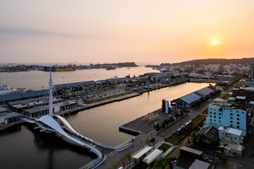 Aerial view of Dagang Bridge at Kaohsiung Harbor, Taiwan