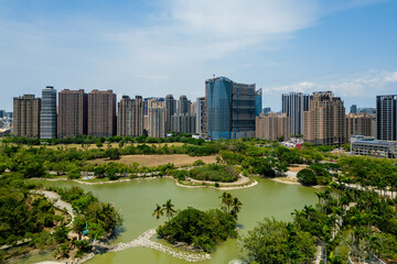 Naklejka premium Aerial view of Neiweipi Cultural Park in Kaohsiung City, Taiwan