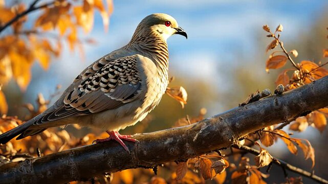 Tranquil European Turtle Dove Perched on a Branch in Autumn Scenery