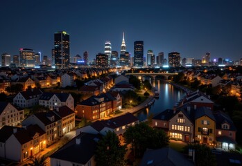 Obraz premium city night scene lit by buildings powered through inverter backed microgrid